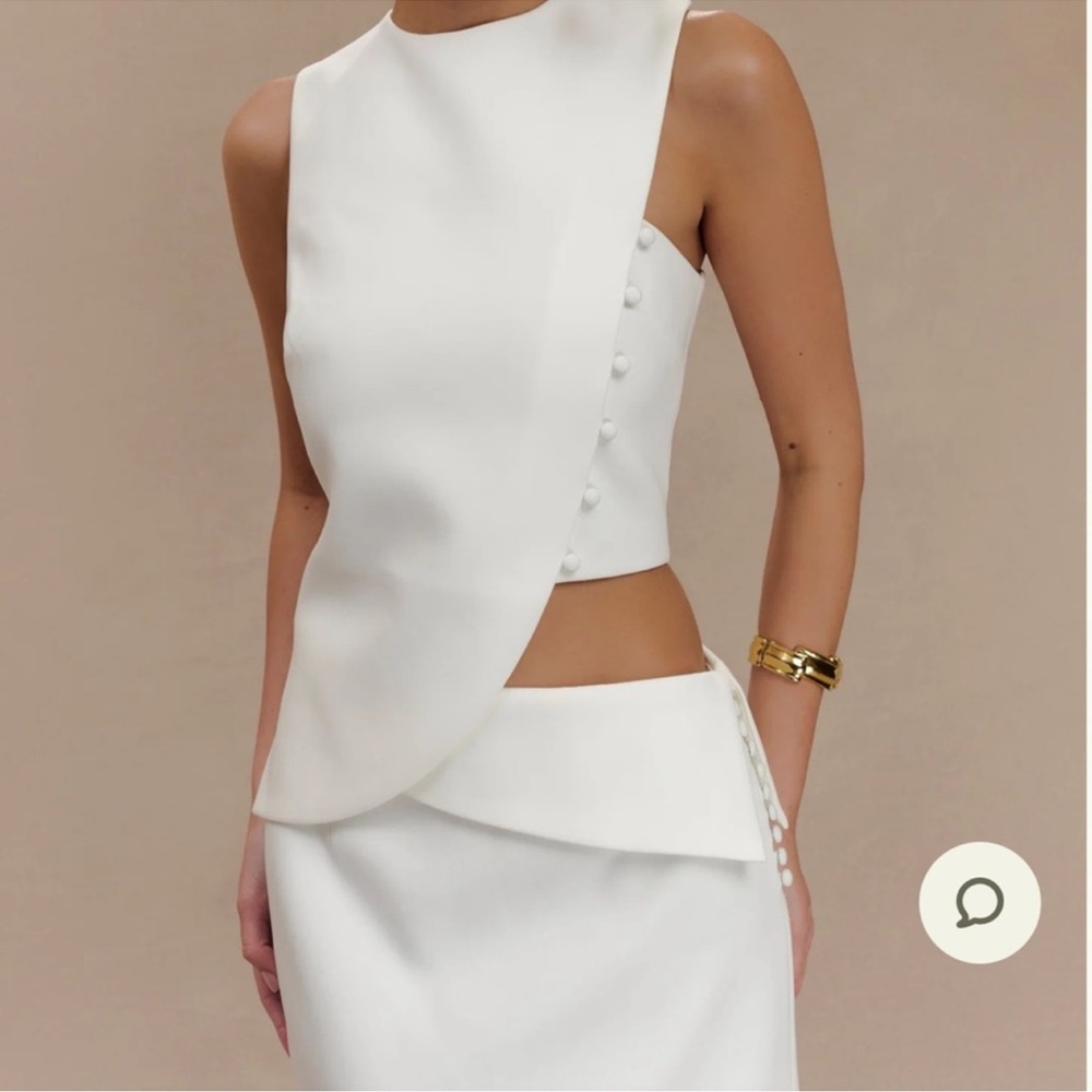Elegant White Asymmetrical Top and Skirt Set
